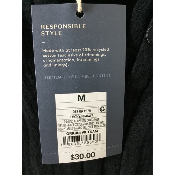 Universal Thread Balloon Long Sleeve Tie-Front Shirtdress w/ Pockets  Blk M New - Picture 6 of 6